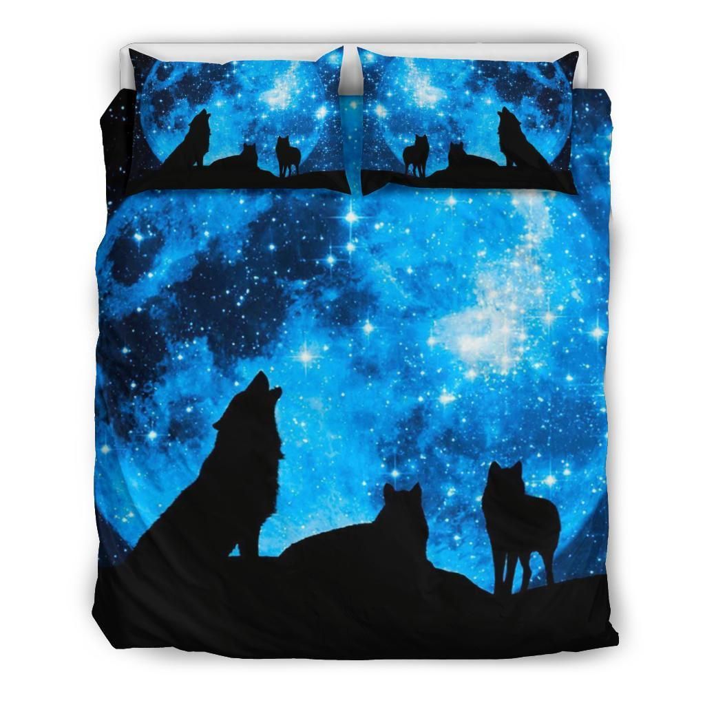 howling wolf starry night bedding set bedroom decor 4672
