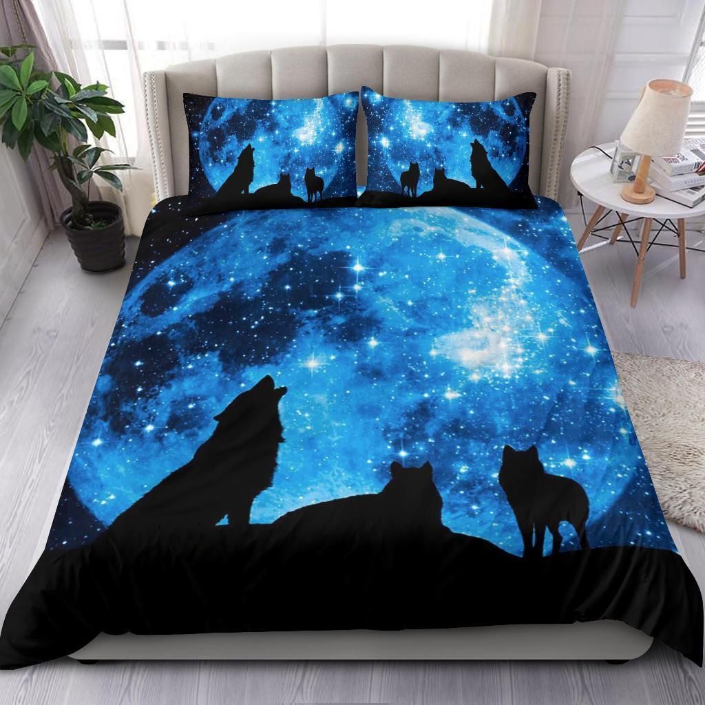 howling wolf starry night bedding set bedroom decor 6642
