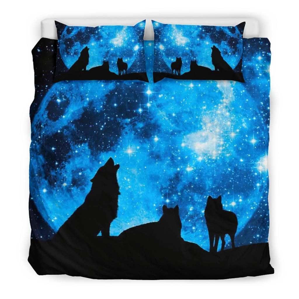 howling wolf starry night bedding set bedroom decor 7329