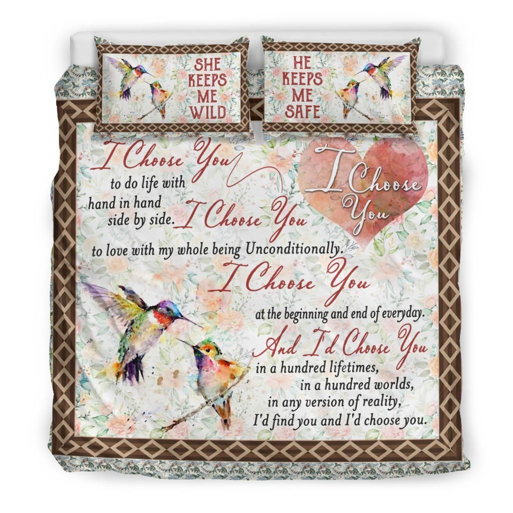hummingbird i choose you heart shape duvet bedding set 8195
