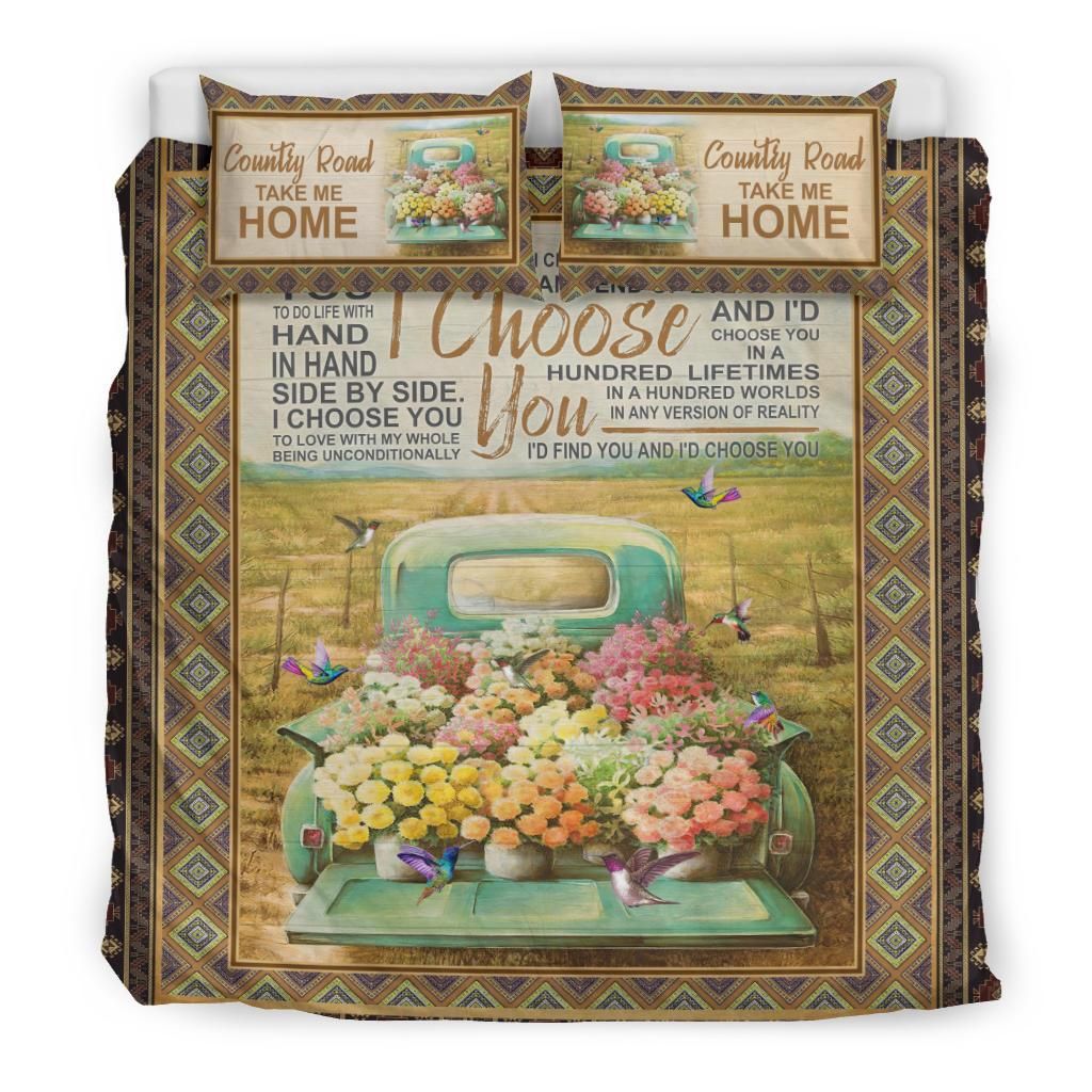 hummingbird i choose you with floral truck comforter duvet bedding set 1203