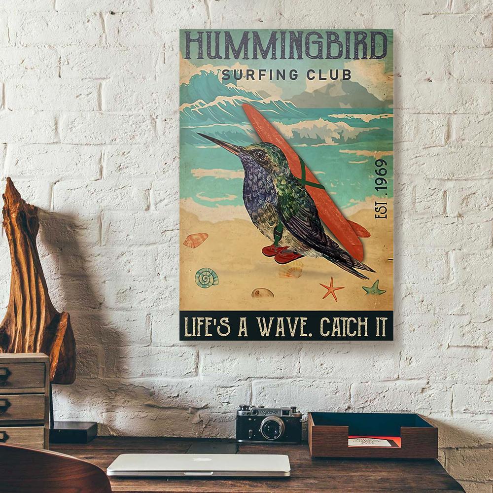 hummingbird surfing club canvas prints wall art decor 3224