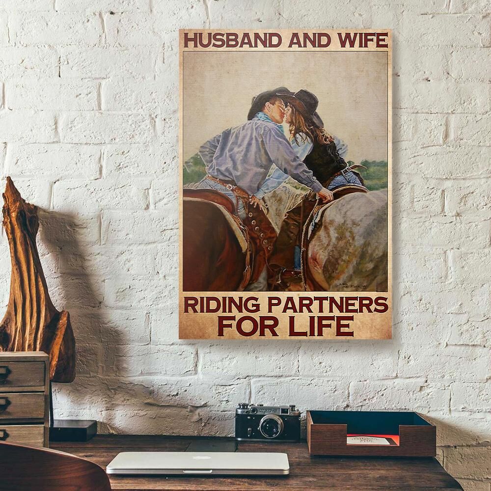husband and wife riding partners for life country couple canvas prints wall art decor 5950