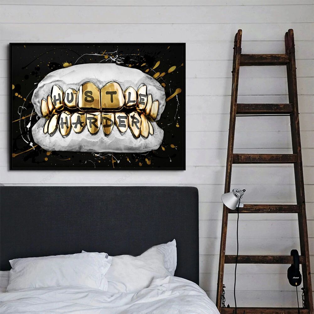 Hustle Grillz Motivational Positive Canvas Print - Wall Art Decor hustle grillz motivational positive canvas print wall art decor 6634