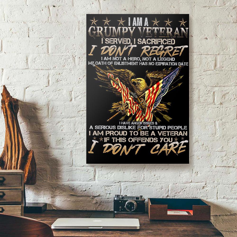 i am grumpy veteran i served i sacrificed eagle american flag canvas wall art 7685