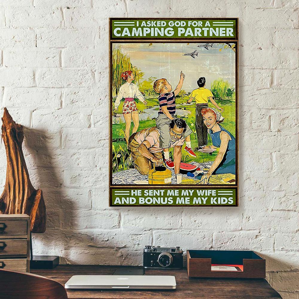 i asked god for a camping partner vertical canvas prints wall art decor 1637