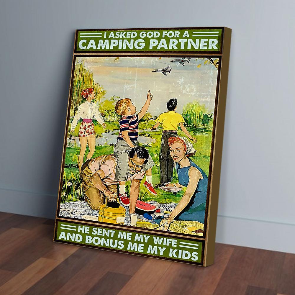 i asked god for a camping partner vertical canvas prints wall art decor 4784