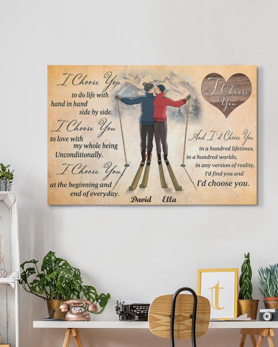 i choose you to do life with hand in hand skiing love canvas prints wall art decor 1786