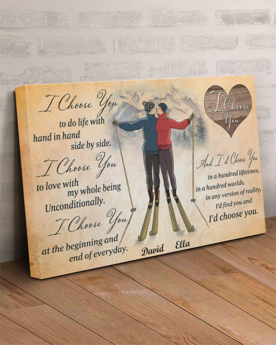 i choose you to do life with hand in hand skiing love canvas prints wall art decor 4945