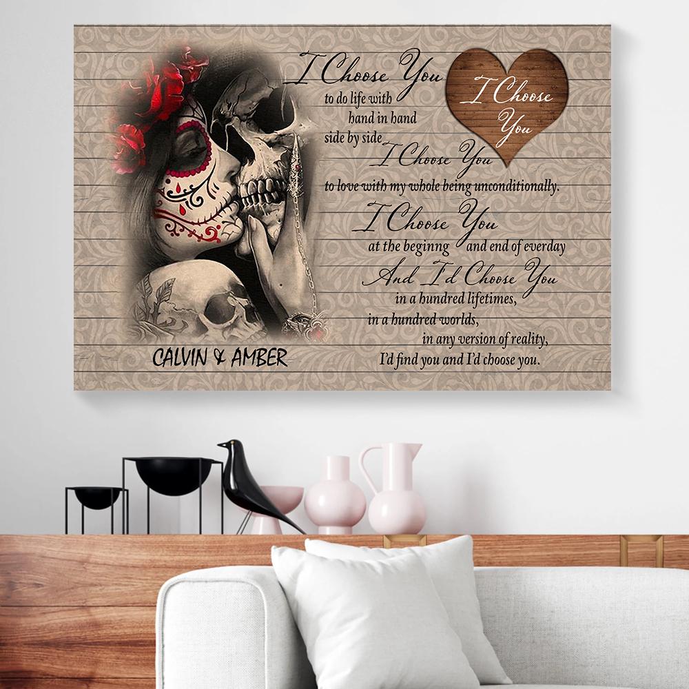 i choose you to do life with hand in hand skull love custom canvas prints wall art decor 1641