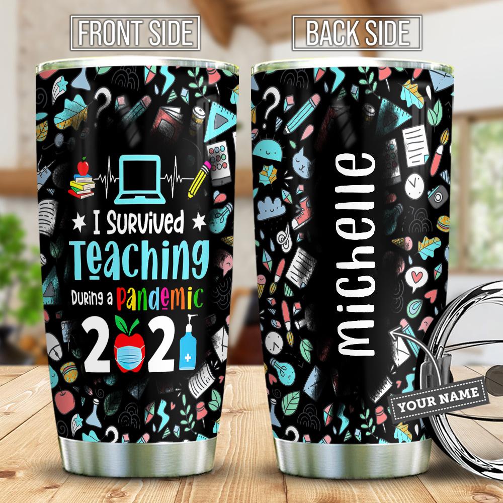 i survived teaching during pandemic 2021 teaching pattern teacher tumbler teacher gift personalized stainless steel tumbler 3746