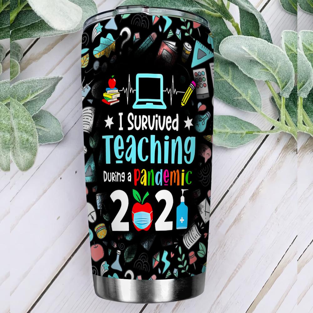 i survived teaching during pandemic 2021 teaching pattern teacher tumbler teacher gift personalized stainless steel tumbler 4517