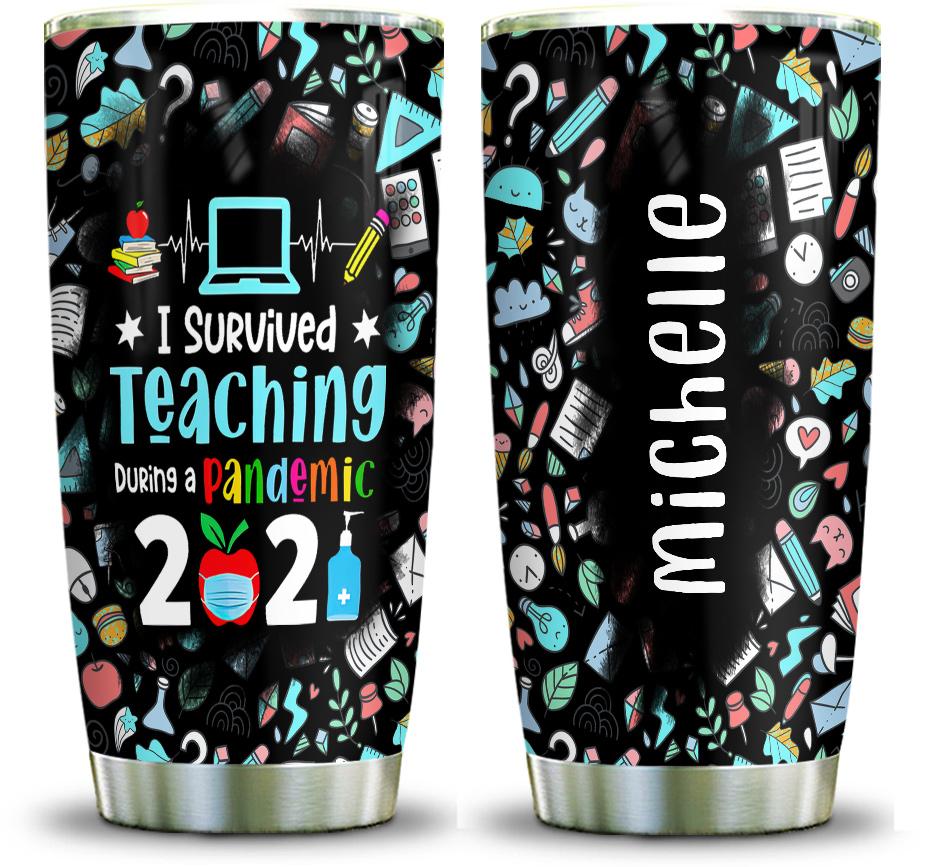 i survived teaching during pandemic 2021 teaching pattern teacher tumbler teacher gift personalized stainless steel tumbler 7330