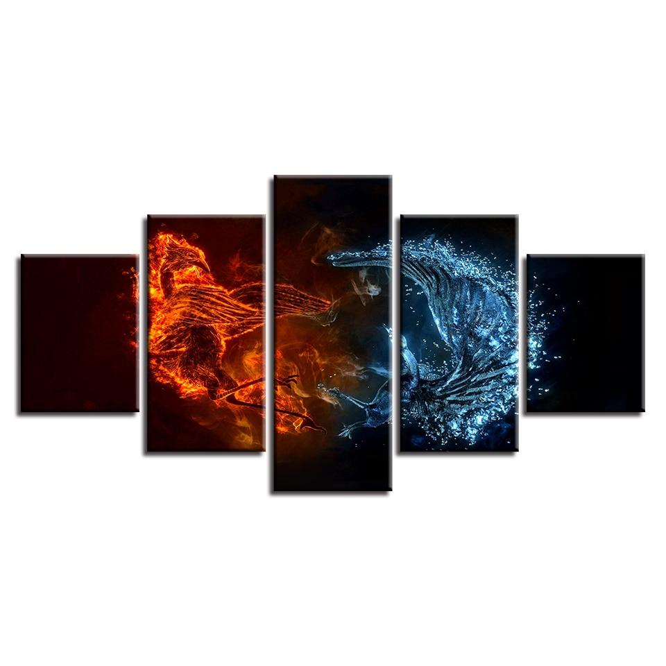 Ice And Fire Bird 1 - Abstract 5 Panel Canvas Art Wall Decor ice and fire bird 1 abstract 5 panel canvas art wall decor 2345