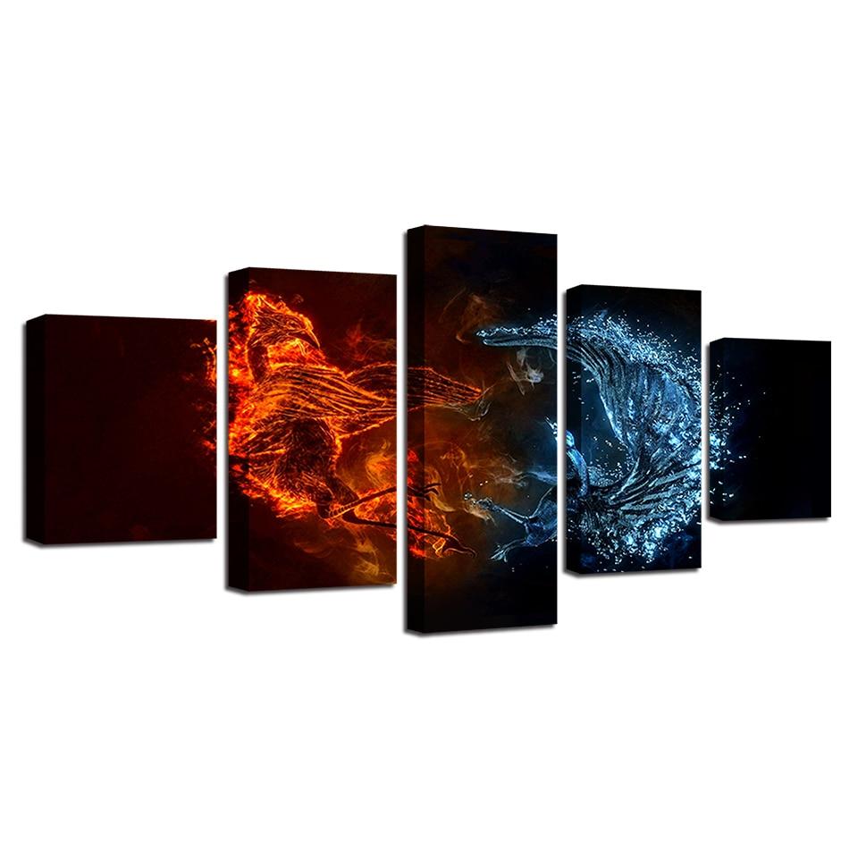 Ice And Fire Bird 1 - Abstract 5 Panel Canvas Art Wall Decor ice and fire bird 1 abstract 5 panel canvas art wall decor 3038