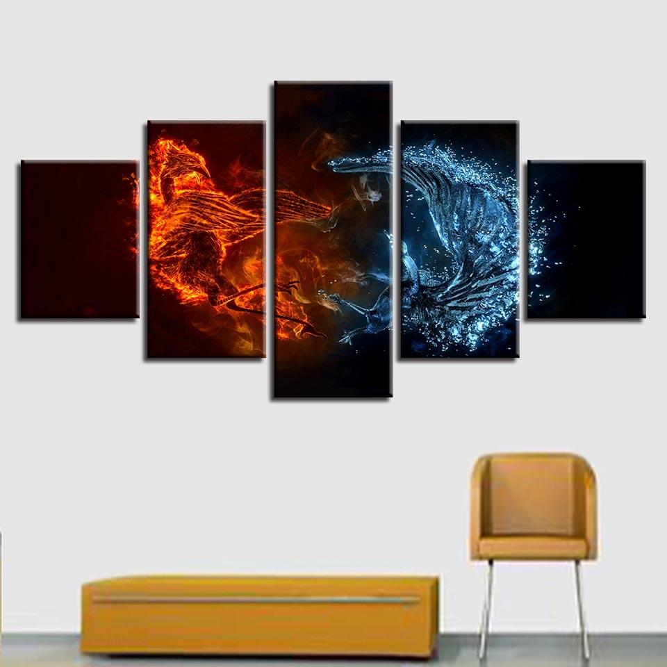 Ice And Fire Bird 1 - Abstract 5 Panel Canvas Art Wall Decor ice and fire bird 1 abstract 5 panel canvas art wall decor 6211