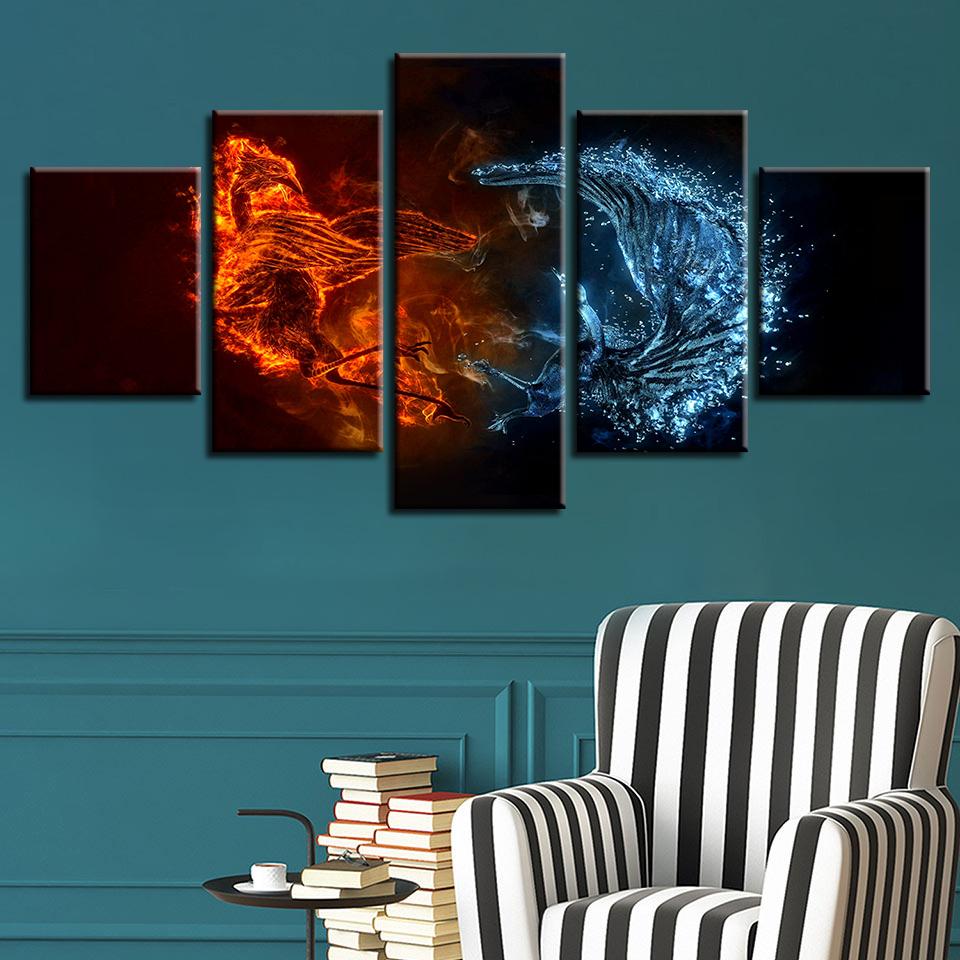 Ice And Fire Bird 1 - Abstract 5 Panel Canvas Art Wall Decor ice and fire bird 1 abstract 5 panel canvas art wall decor 7951