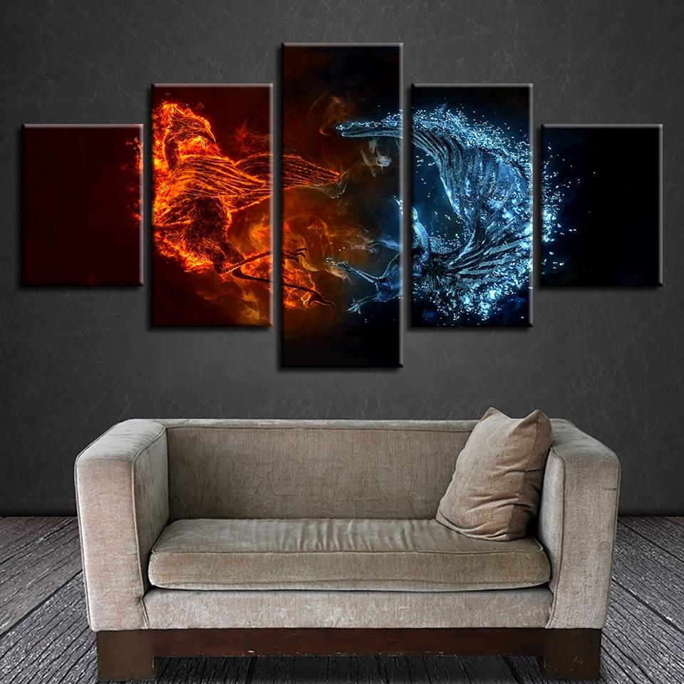 Ice And Fire Bird 1 - Abstract 5 Panel Canvas Art Wall Decor ice and fire bird 1 abstract 5 panel canvas art wall decor 8337
