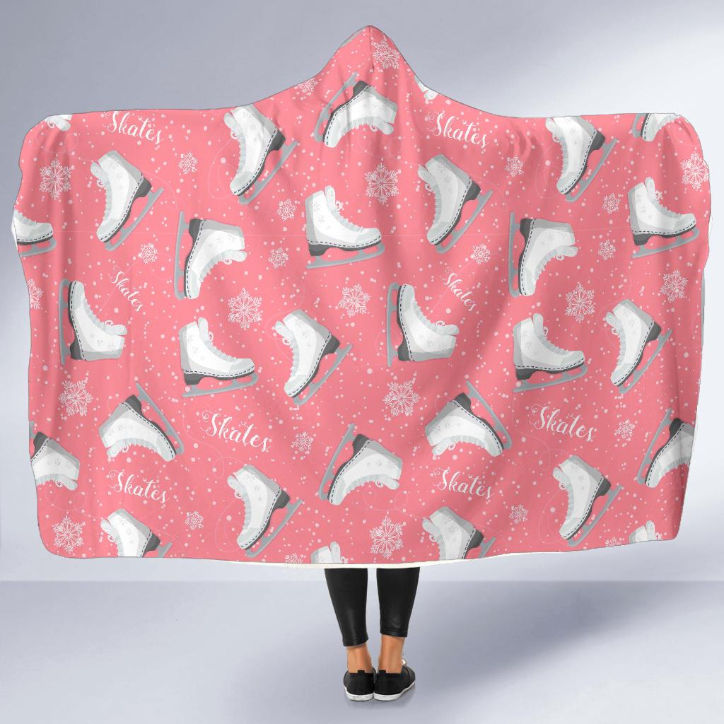 Ice Skate Pink Pattern Print Hooded Blanket Cloak Blanket ice skate pink pattern print hooded blanket cloak blanket 3401