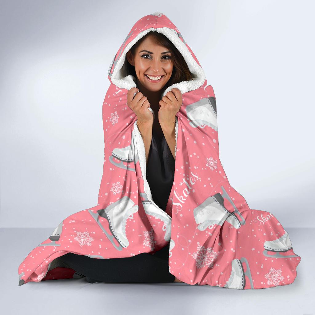 Ice Skate Pink Pattern Print Hooded Blanket Cloak Blanket ice skate pink pattern print hooded blanket cloak blanket 3699