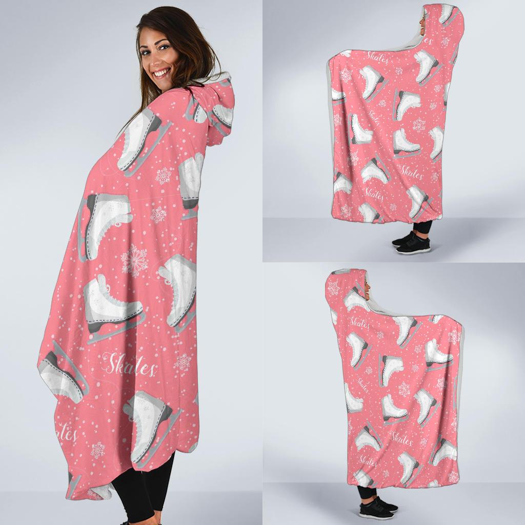 Ice Skate Pink Pattern Print Hooded Blanket Cloak Blanket ice skate pink pattern print hooded blanket cloak blanket 3712
