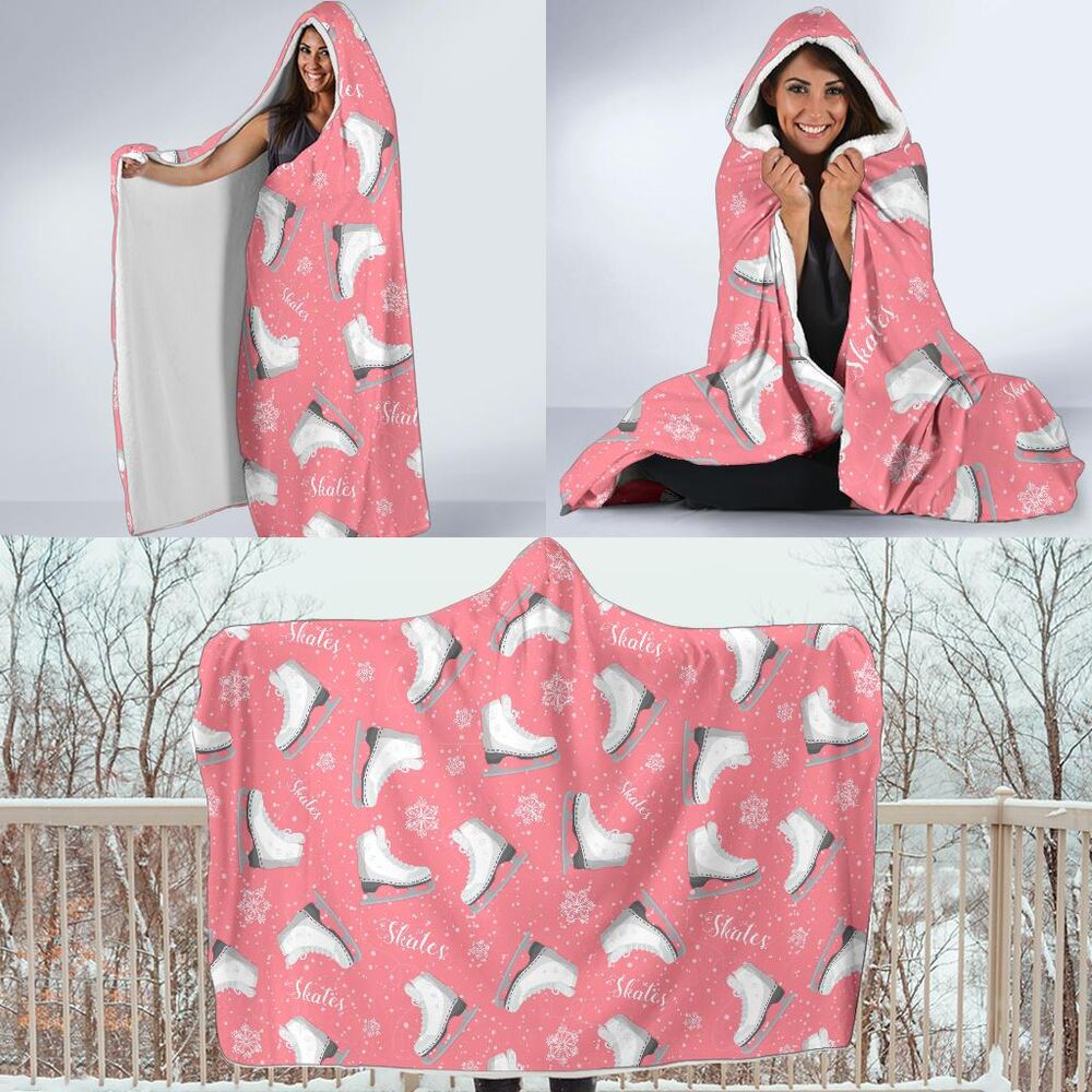 Ice Skate Pink Pattern Print Hooded Blanket Cloak Blanket ice skate pink pattern print hooded blanket cloak blanket 6694