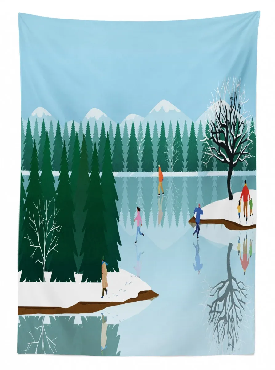 ice skating frozen lake art 3d printed tablecloth table decor 6554
