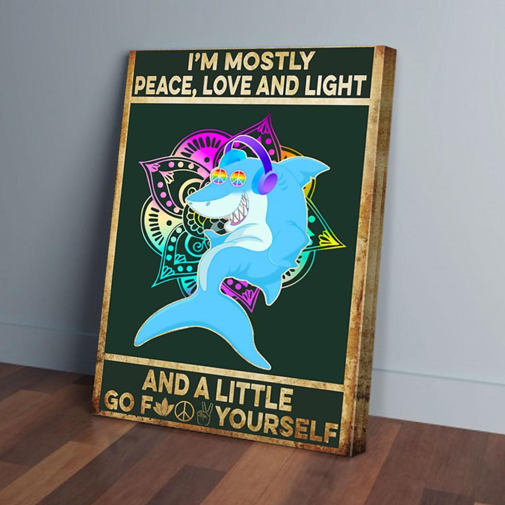 im mostly peace love and light shark canvas prints wall art decor 3009