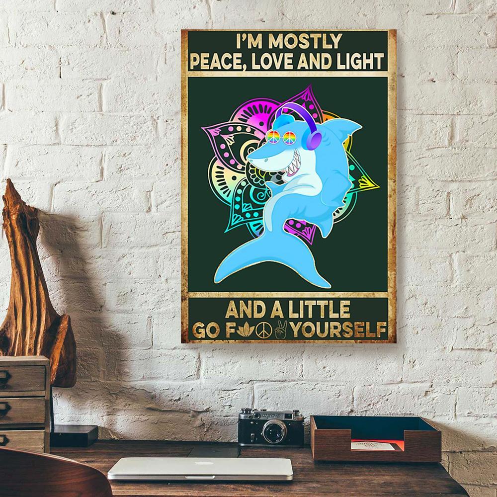 im mostly peace love and light shark canvas prints wall art decor 7220
