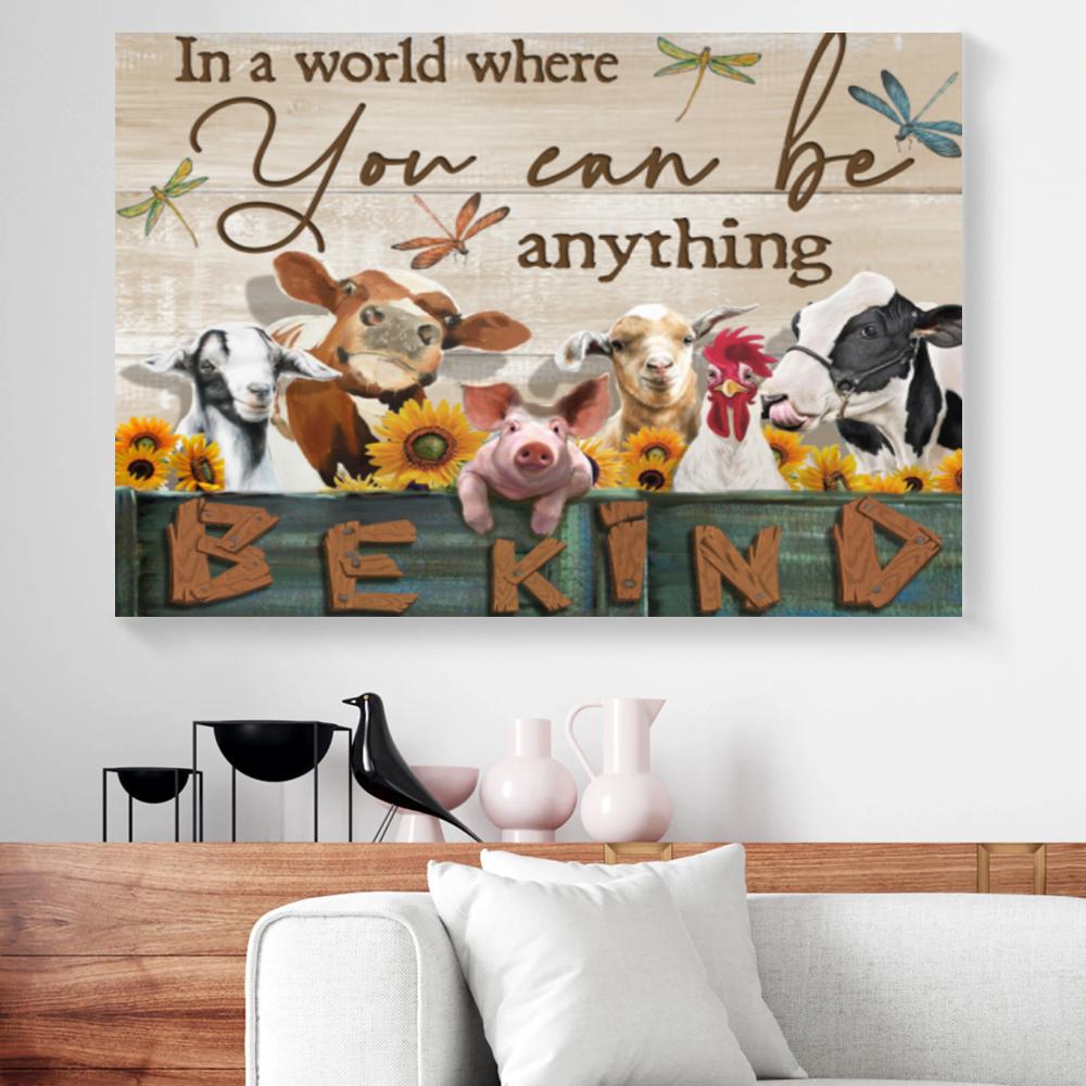 in a world where you can be anything be kind sunflowers animals canvas prints wall art decor 8866