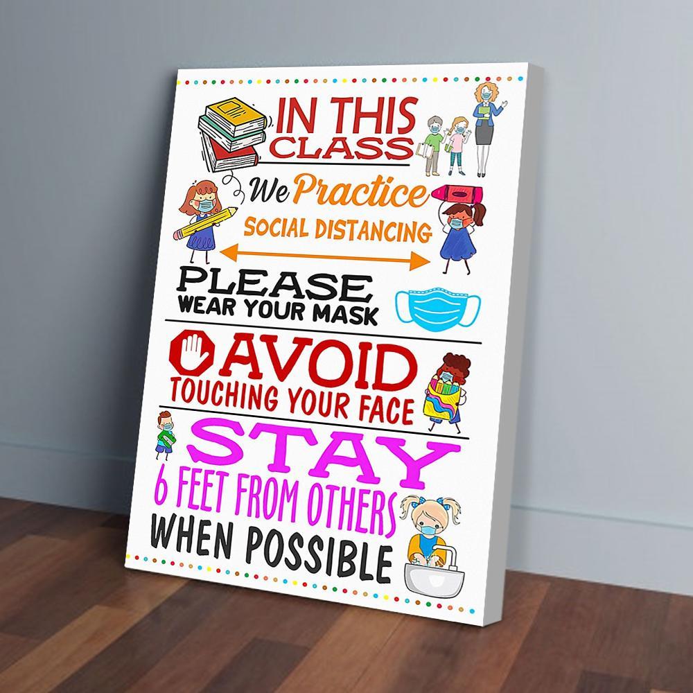 in this class we practice social distancing teacher canvas prints wall art decor 3727