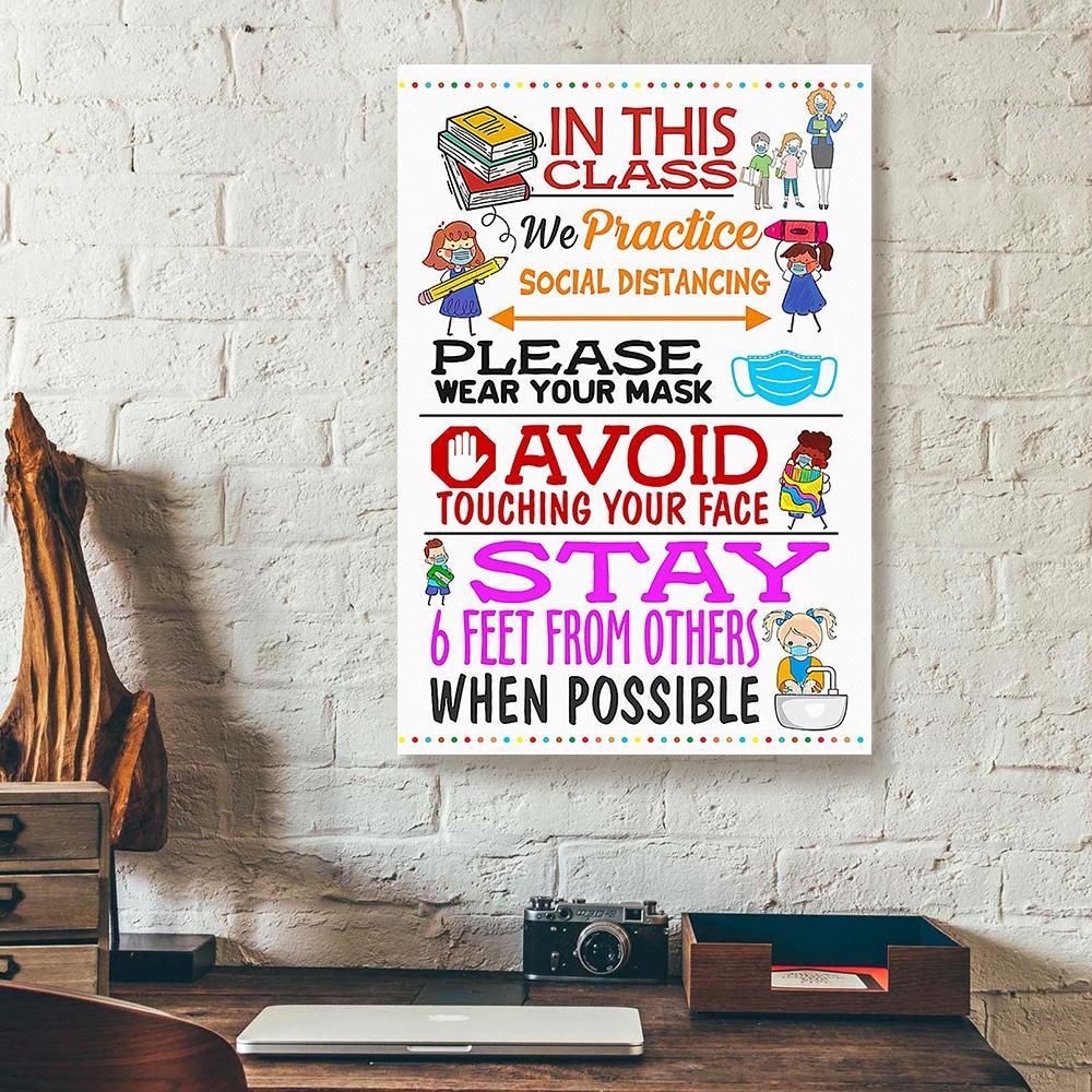 in this class we practice social distancing teacher canvas prints wall art decor 4666
