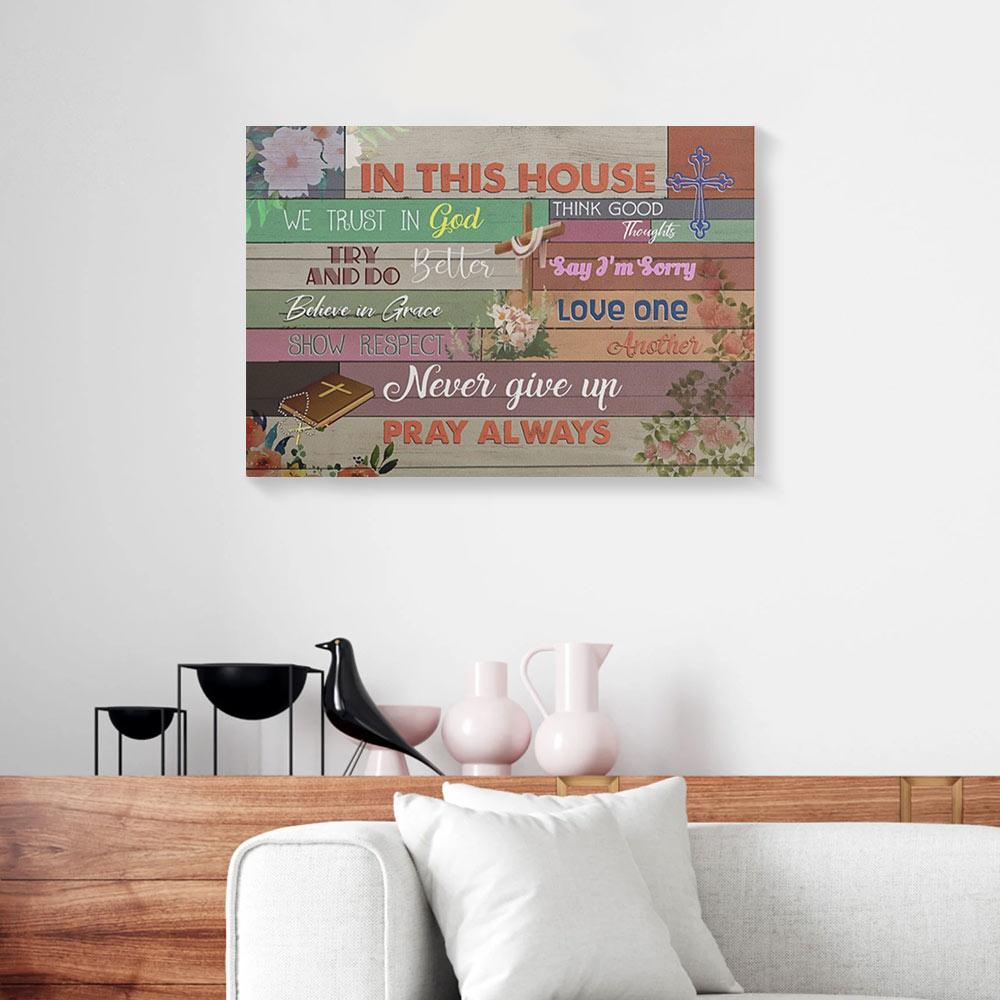 in this house we trust in god cross canvas prints wall art decor 7593