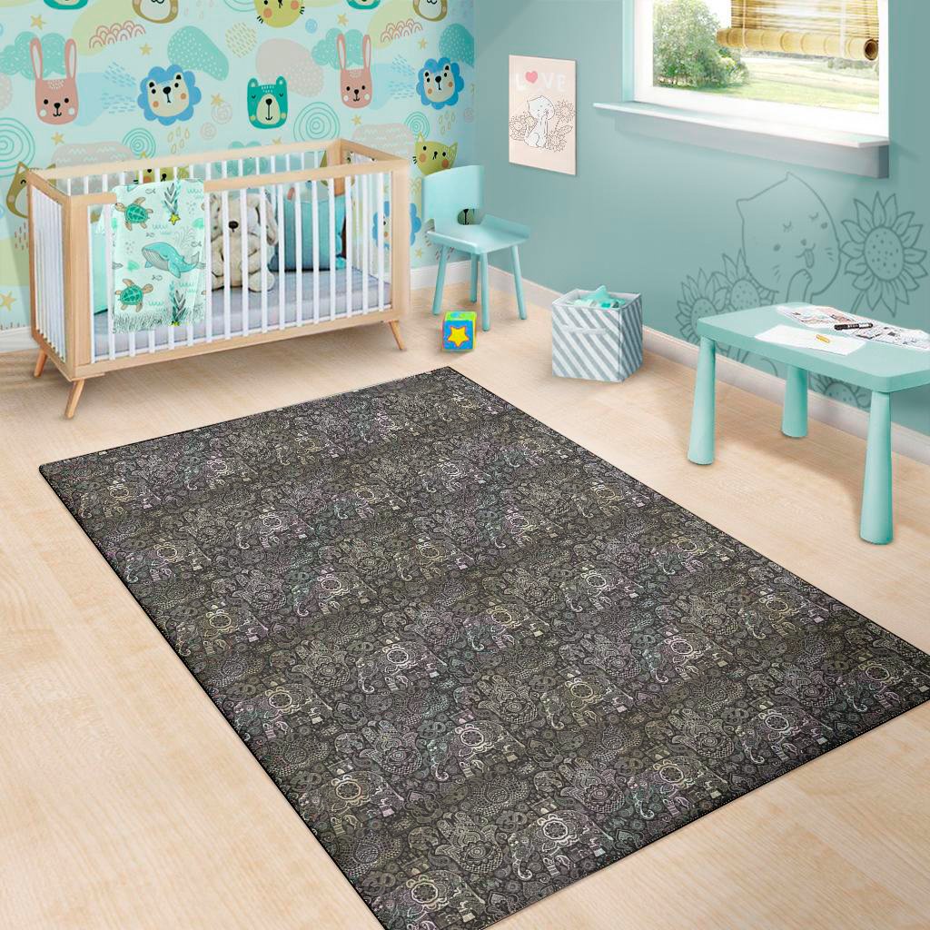indian boho elephant pattern print area rug floor decor 1449