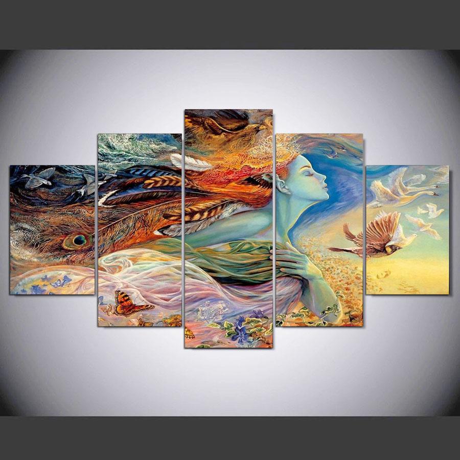 indian girl 01 abstract 5 panel canvas art wall decor 1167