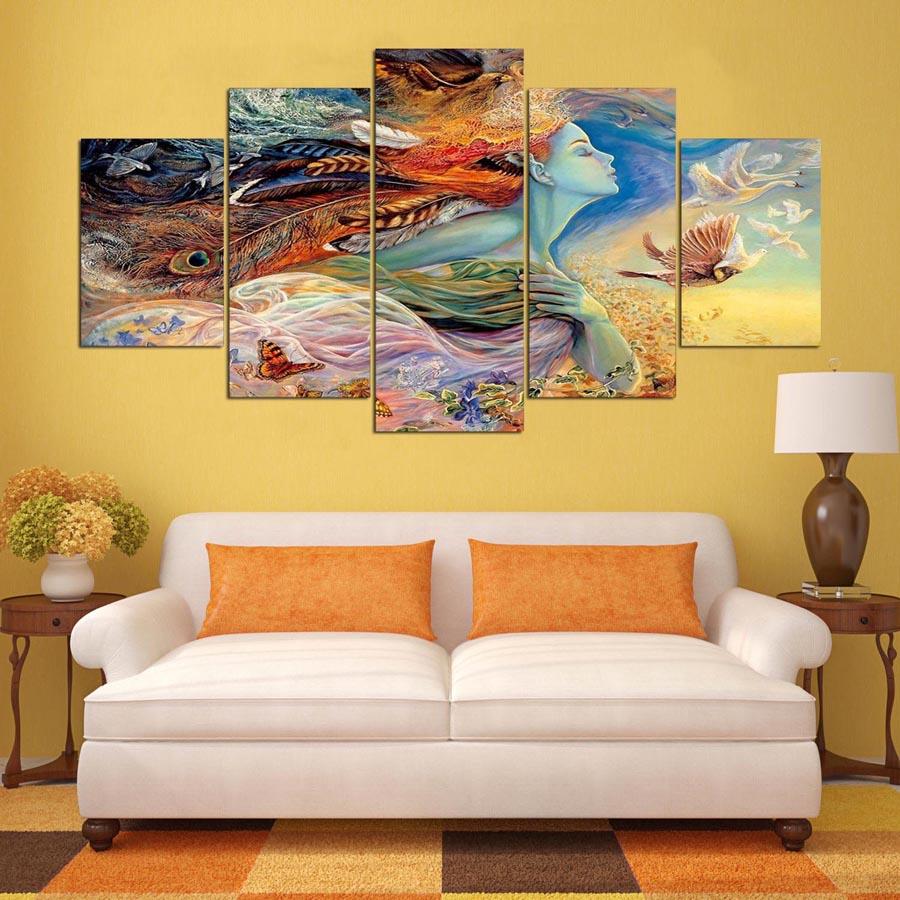 indian girl 01 abstract 5 panel canvas art wall decor 4264