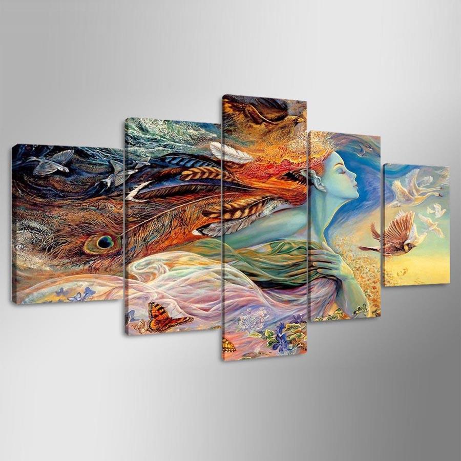 indian girl 01 abstract 5 panel canvas art wall decor 4485