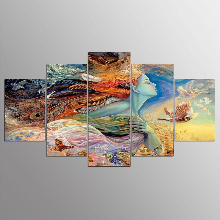 indian girl 01 abstract 5 panel canvas art wall decor 8756