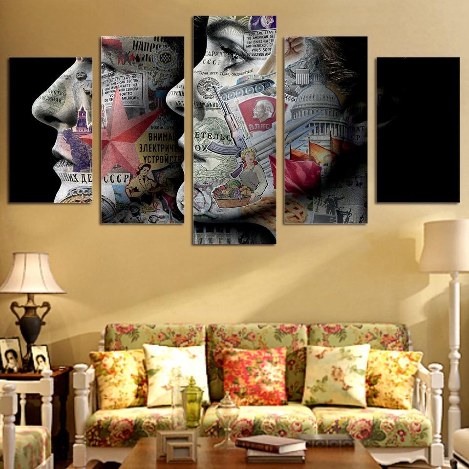 infomation face abstract 5 panel canvas art wall dcor 1427