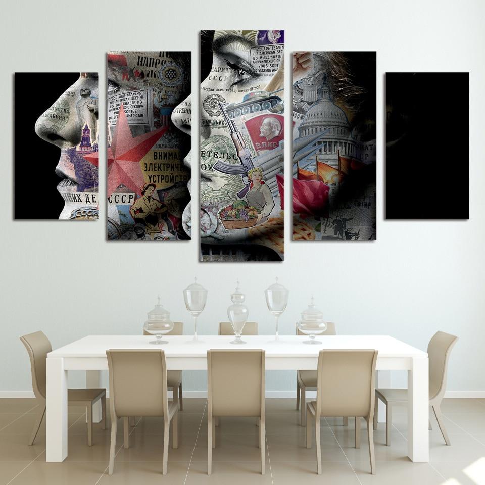 infomation face abstract 5 panel canvas art wall dcor 4019