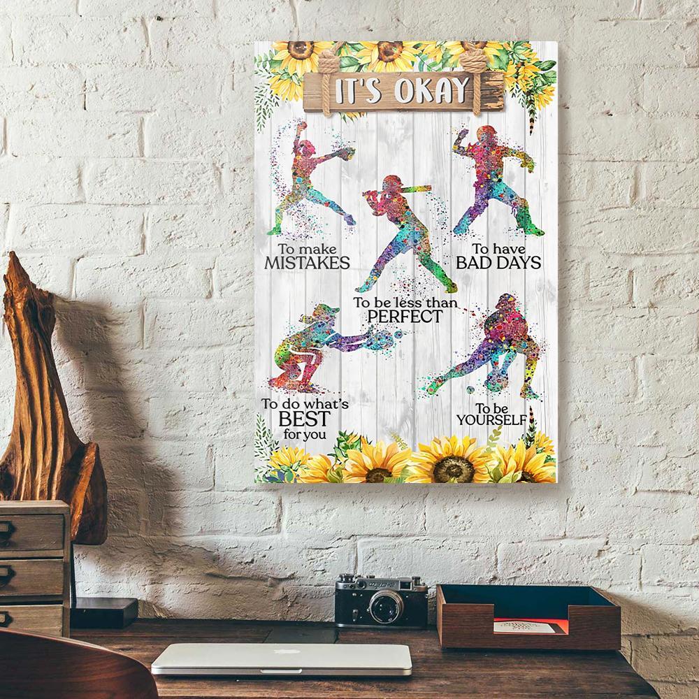 its okay to make mistakes softball canvas prints wall art decor 5243