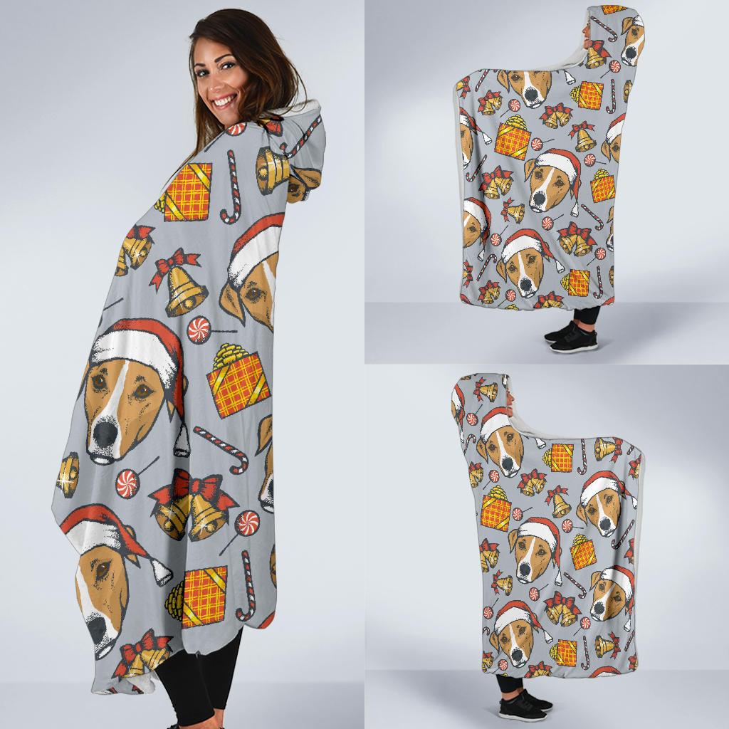 jack russell dog christmas pattern print hooded blanket cloak blanket 3175