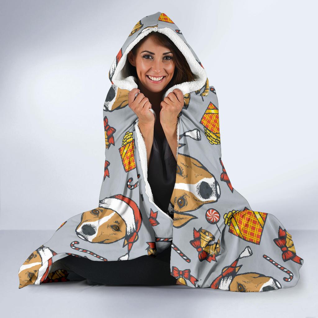 jack russell dog christmas pattern print hooded blanket cloak blanket 3463