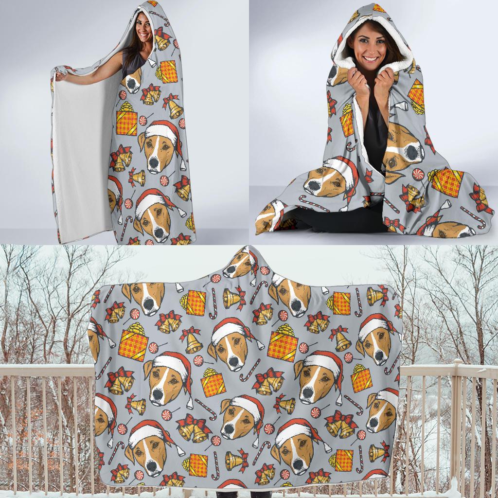 jack russell dog christmas pattern print hooded blanket cloak blanket 8477
