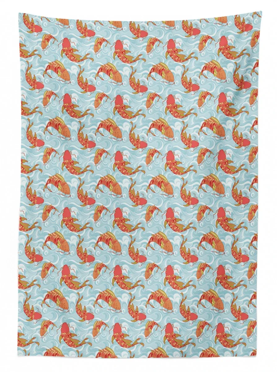 Japanese Carps In The Sea 3D Printed Tablecloth Table Decor japanese carps in the sea 3d printed tablecloth table decor 1442