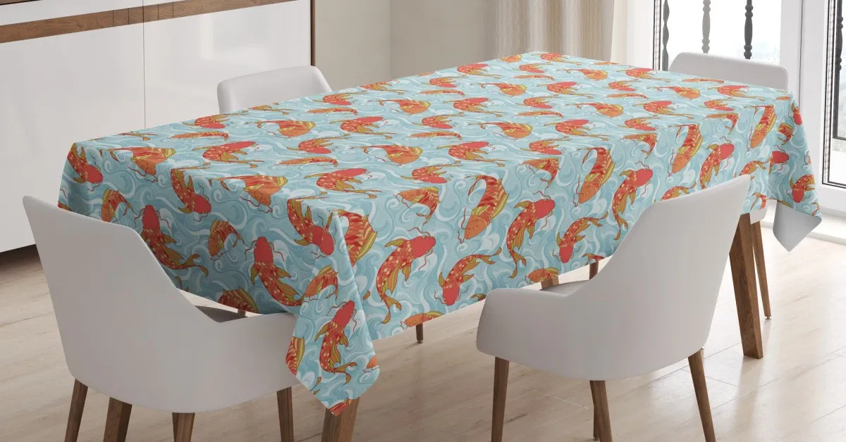 Japanese Carps In The Sea 3D Printed Tablecloth Table Decor japanese carps in the sea 3d printed tablecloth table decor 6346