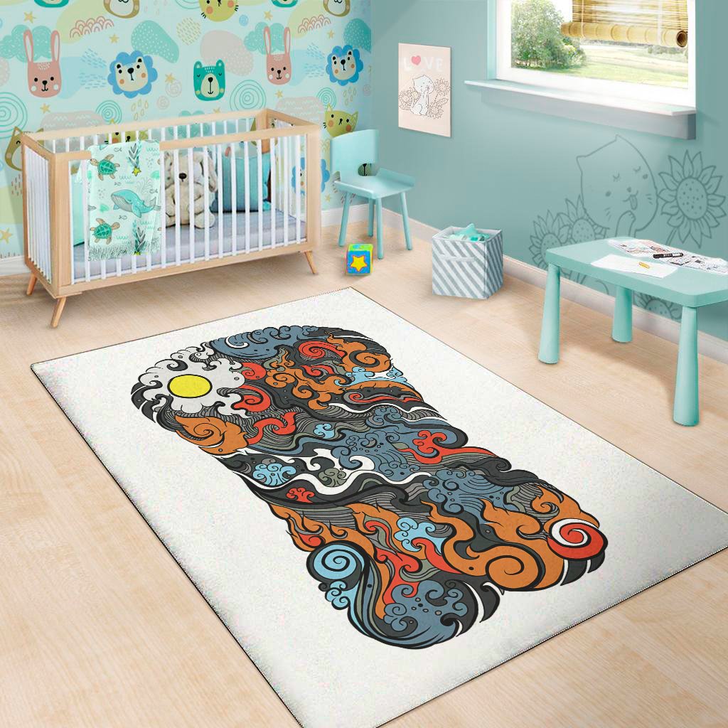 japanese elemental tattoo print area rug floor decor 4732