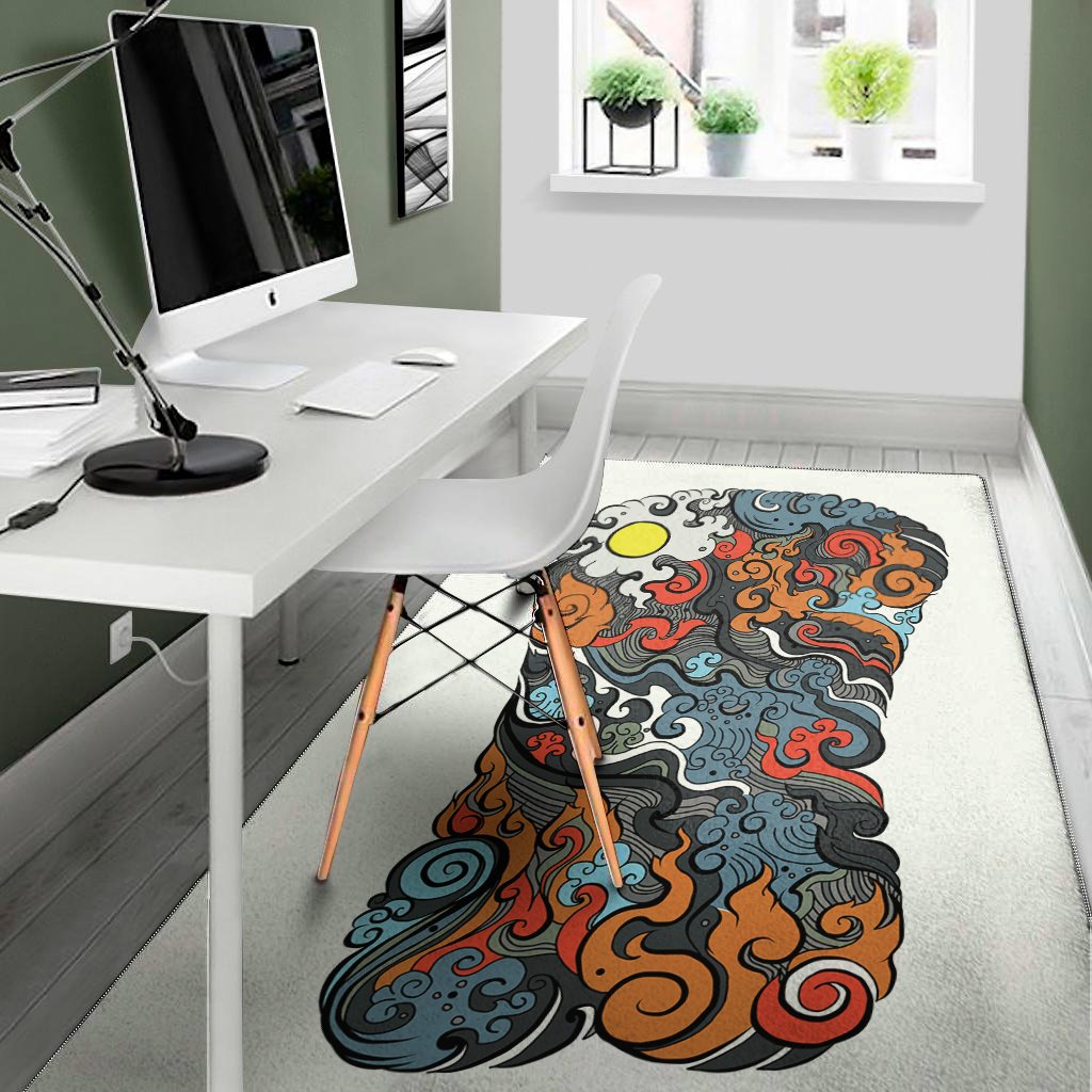 japanese elemental tattoo print area rug floor decor 8360