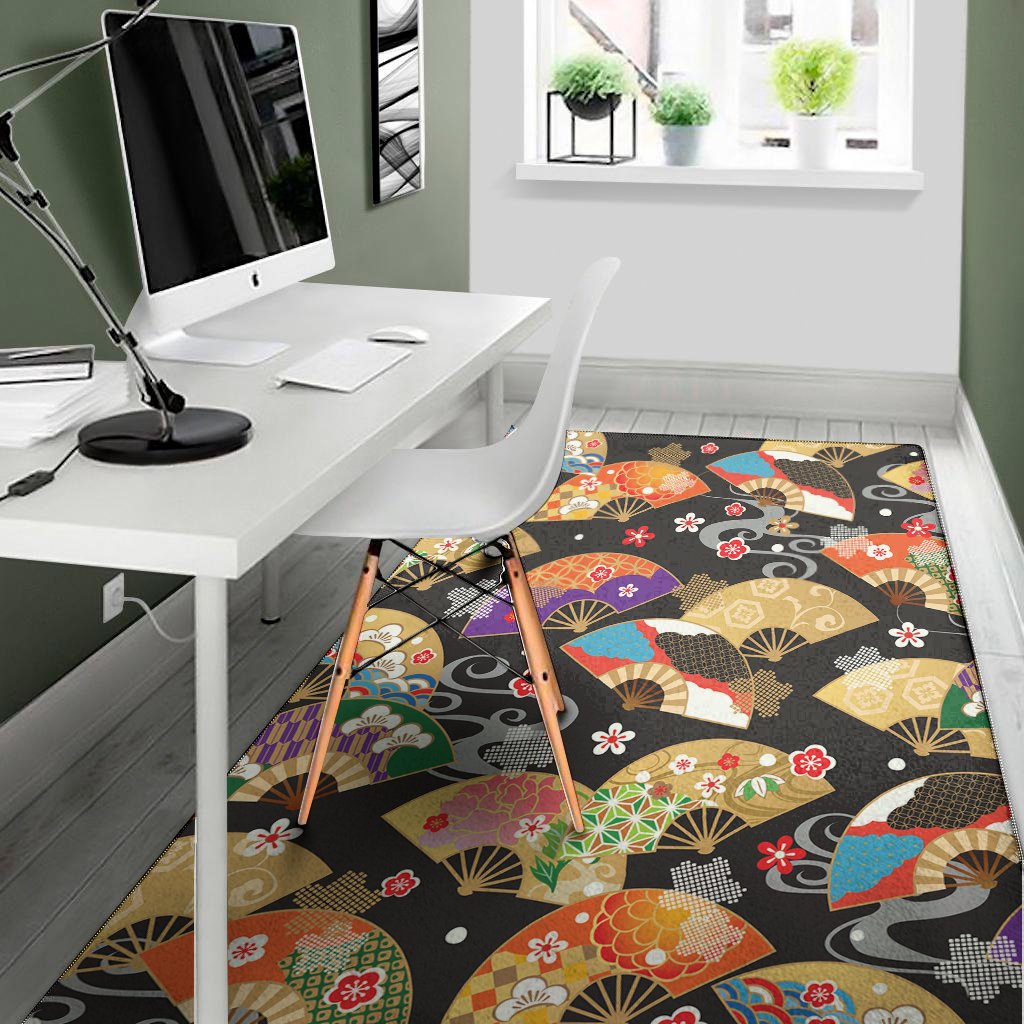 japanese hand fan pattern print area rug floor decor 2374