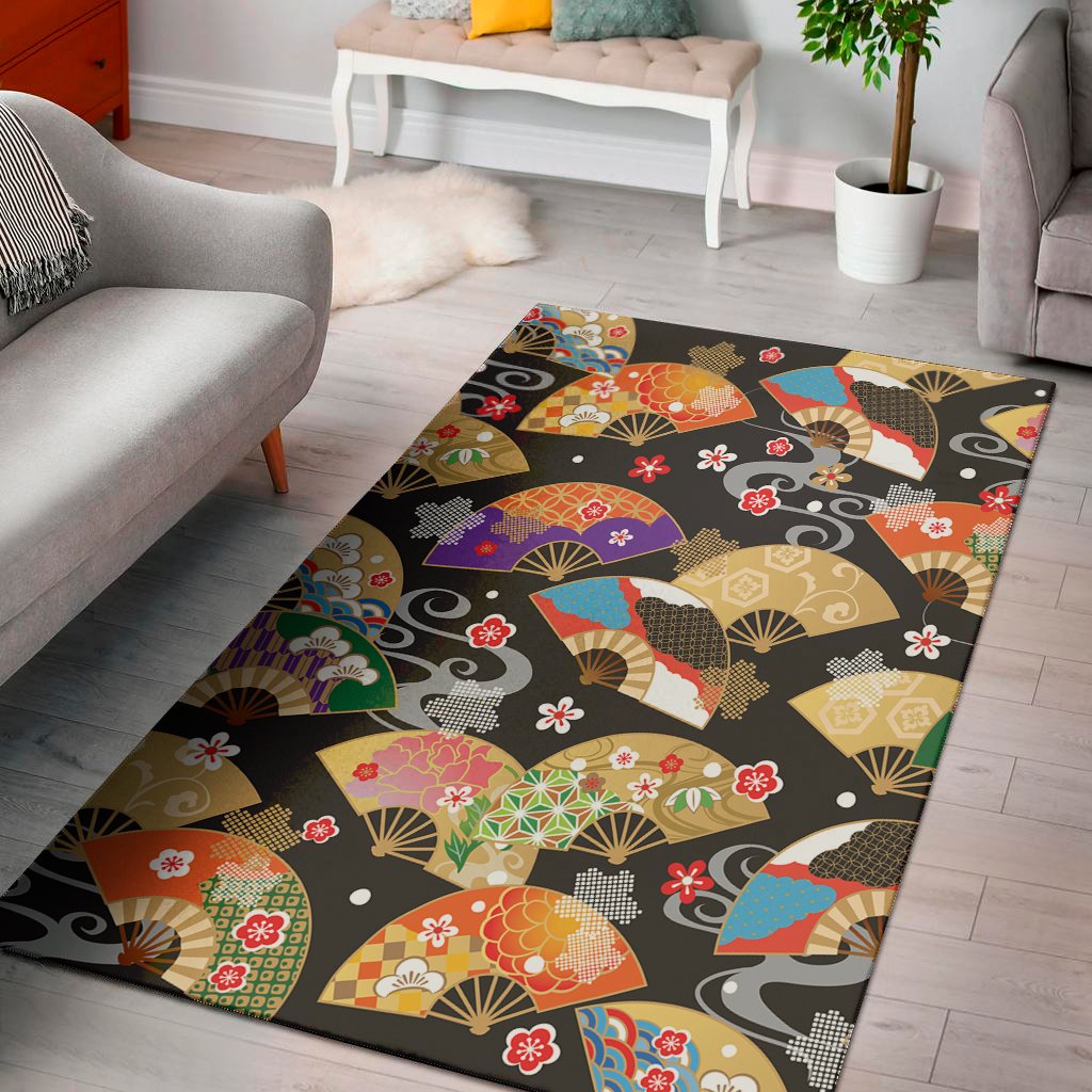 japanese hand fan pattern print area rug floor decor 4560